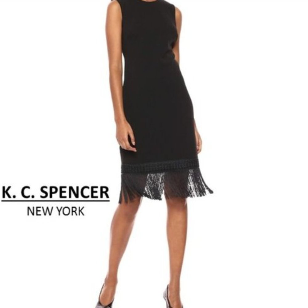K C Spencer New York Black Beaded Sleeveless Dress Petite Size 10P